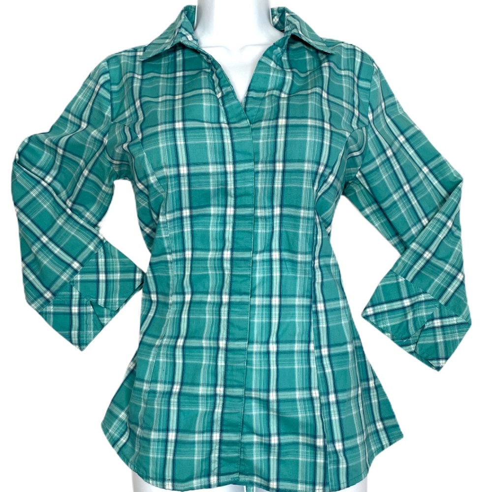 Teal Green Rider Lee Plaid Button Down Top